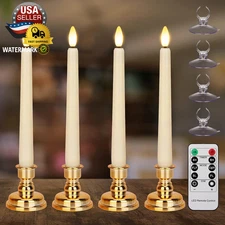 Flameless Taper Candles Flickering with Remote Timer, 4PCS Battery Operated Wind