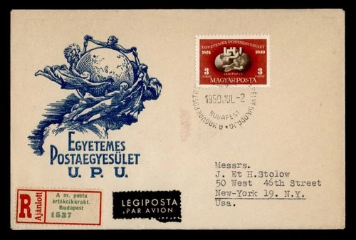 DR WHO 1950 HUNGARY FDC UPU 75TH ANIV CACHET COMBO M69788
