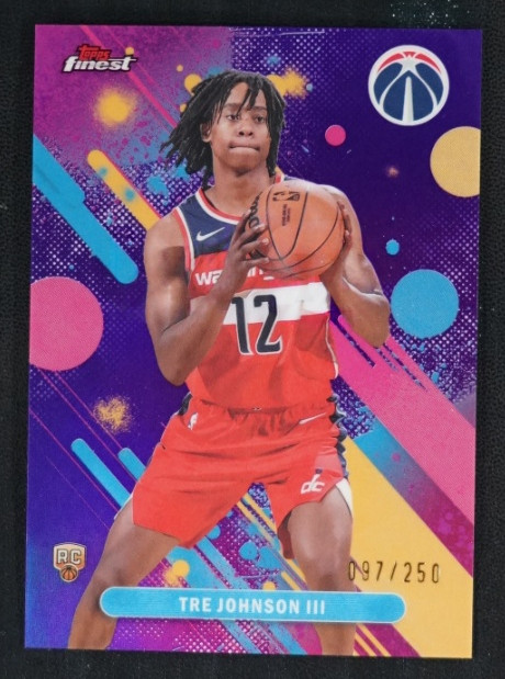 Tre Johnson III 2025-26 Topps Finest 097/250 Purple Common RC Wizards #6