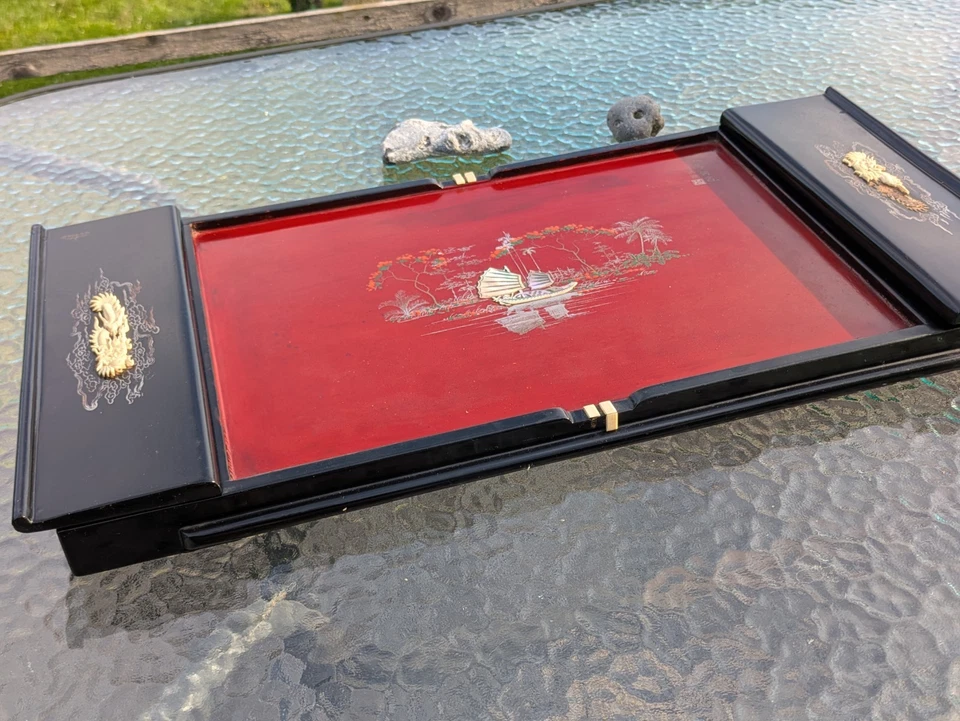 Ancien écritoire début XXème / Art Indochine / Plateau calligraphie - Photo 3/4