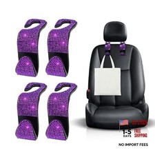 4 PCS Bling Car Seat Headrest Hooks, Crystal Rhinestone Back Seat 4 PCS Purple