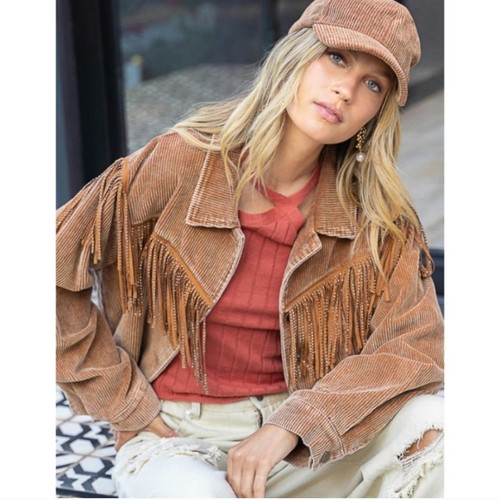 POL stud fringed corduroy western jacket tan medium - Picture 3 of 6
