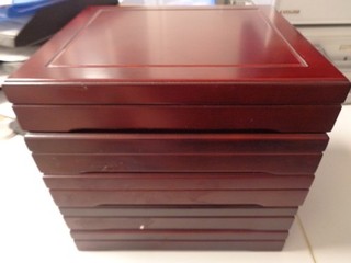 5 Stück MDM Holzschatullen / Kassetten für über hundert große Münzen!