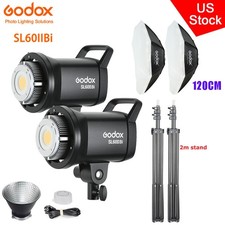 US 2X Godox SL60IIBI Bi-color LED Video Light 120cm Softbox 2m Light Stand Kit