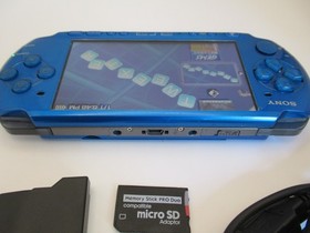 Vibrant Blue PSP 3000 Charger/data cable HQ bat, 64gb SANDISK w/ARK4 new GLASS