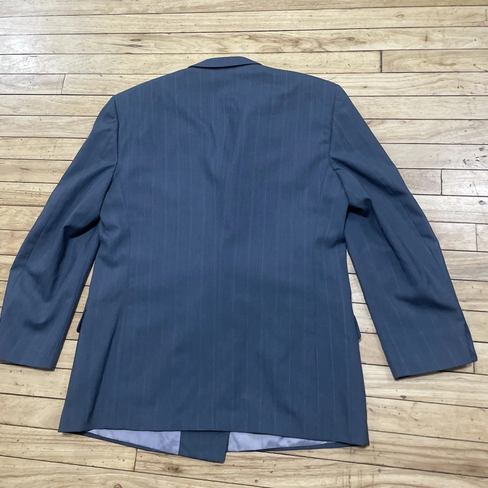 Mario Zignone Vtg70s 90s Double Breasted Suit 44R Gray Blue Stripe Peak Lapel - Image 2 of 4