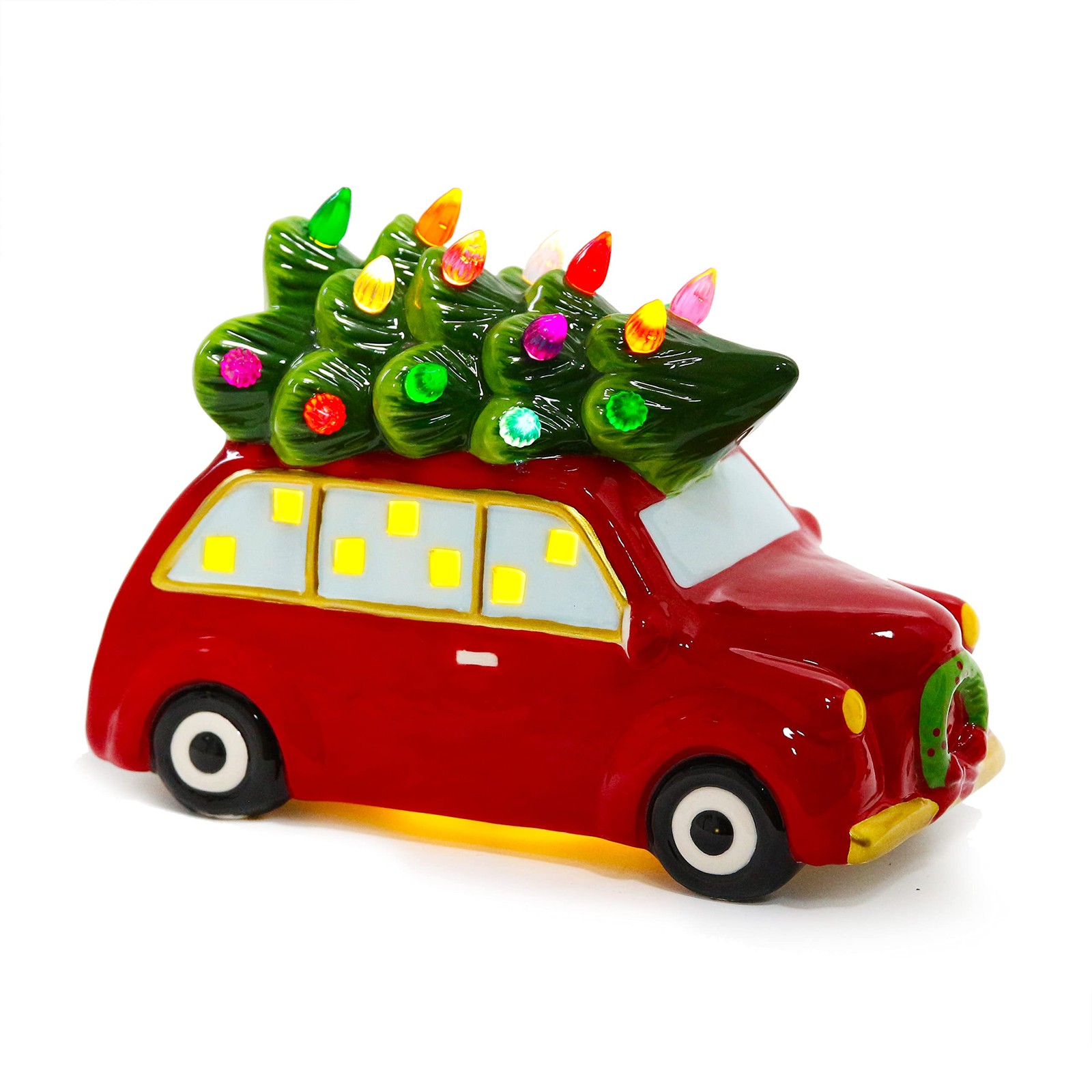 Sunnyglade Ceramic Christmas Tree with Vintage Car Tabletop Decor