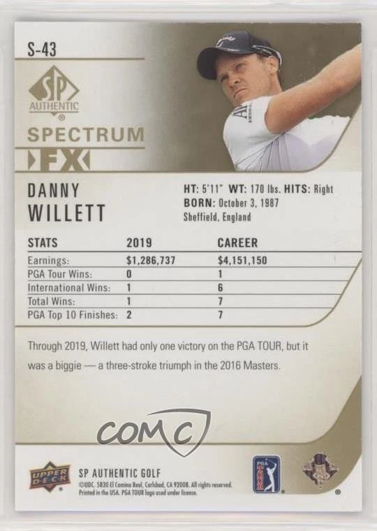 2021 SP Authentic Spectrum FX Rookies Tier 2 Blue Danny Willett #S-43 Rookie RC - Image 2 of 2