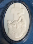 1875 Glass *Bread Plate Give Us This Day Our Daily Bread* Milkglass Rock Of Ages