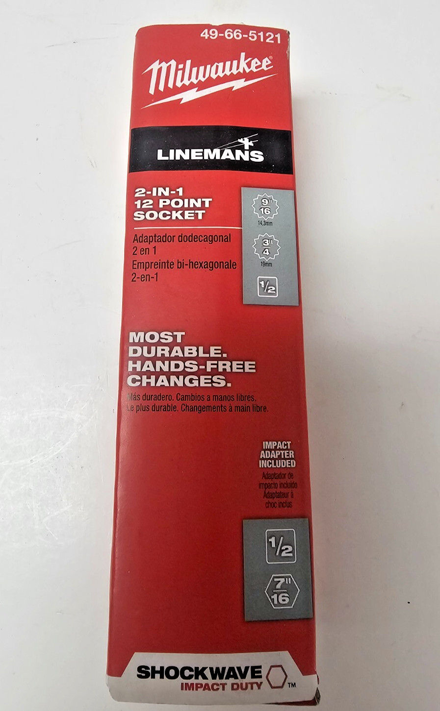 Milwaukee 49-66-5121 Shockwave Lineman's 12Pt 9/16 In. X 3/4 In. 2-In-1 Socket