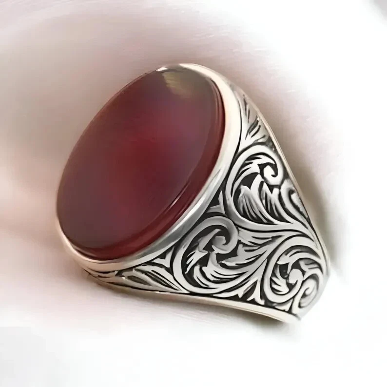 Anillo Hecho a Mano Plata Esterlina 925 Ágata Marrón Alta Calidad, Ágata Marrón Real Hombres Foto 4 de 4