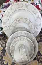 Japan  China M Adele 3736  white floral rose with silver trim 6/pc place setting