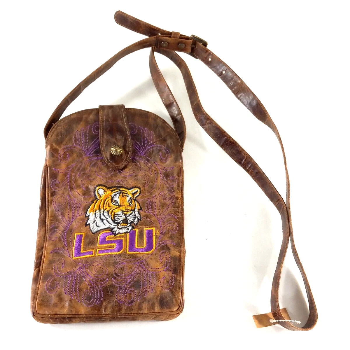 LSU Tigers Crossbody Satchel Purse Gameday Boots Embroidery Distressed  Leather | eBay