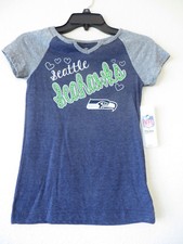 Seahawks Tee T-Shirt Top Navy Seattle Blue Scoop V-Neck Youth Girls NWT