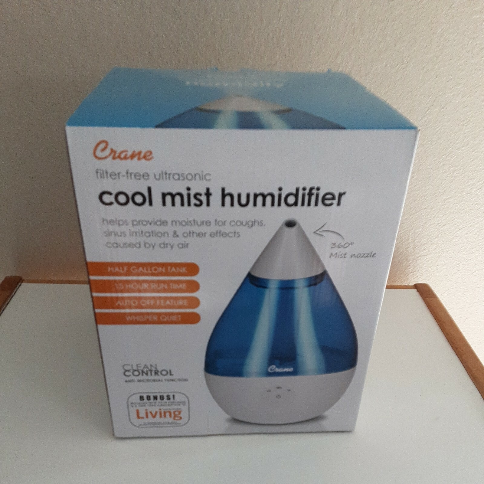 Crane Ultrasonic Cool Mist Humidifier Filter Free 1/2  Gallon Blue and White 