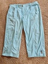 JM Collection Turquoise Womens Capri Pants Stretch Waist Casual Sz Large Cotton
