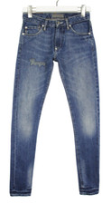 Acne Hug Lost&Found Jeans Damen W24/L32 Blau Denim Zip Fly Neu Schnurrhaare