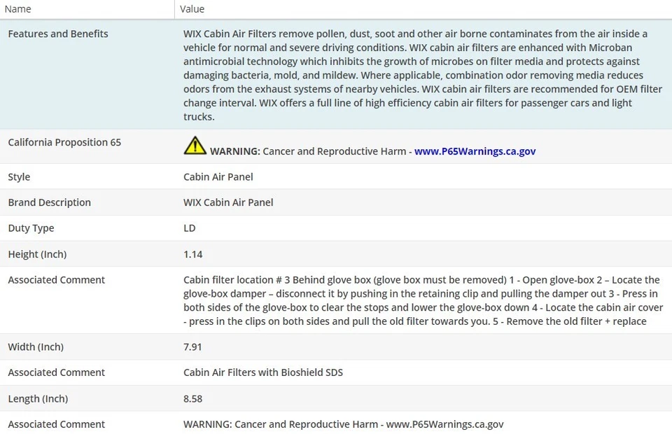 Салонный воздушный фильтр WIX для Mitsubishi Outlander Sport 2015-2019 L4-2,4 л - Изображение 3 из 4