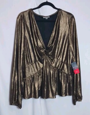 NWT Bold Elements Women's Gold Foil V-Neck Top Sz 3X, Party, Cruise, Wedding