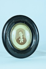 Antique Napoleon 3 Blackened Wood Oval Photo Frame for Young Woman CARON NANCY