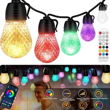 Smart Outdoor String Lights 52ft Color Changing RGB Dimmable Patio String Light