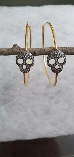 Skull Earring Natural Pave Diamond 925 Sterling Silver Hoop Earring Gift Jewelry - Picture 10 of 10