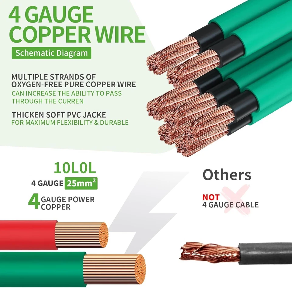 Cables de batería de carro de golf 4 AWG de 25 pulgadas para Yamaha EZGO Club Car motocicleta ATV Foto 4 de 4