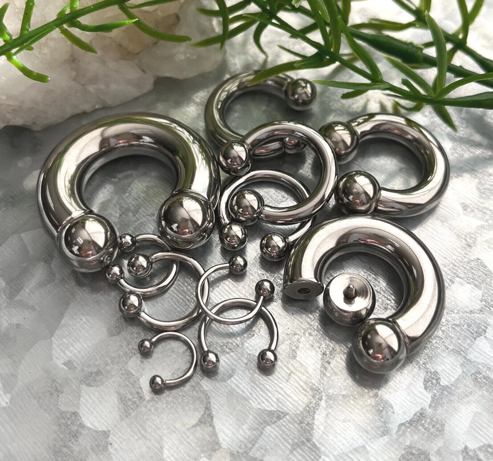 1pc Surgical Steel Circular Horseshoe Barbell with Ball Lip Septum 18G thru 00g  - Image 2 of 4