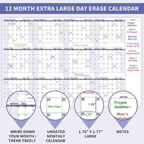 Large Dry Erase Calendar for Wall – Yearly Wall Calendar Dry Erase, 57.9" X 37" - Picture 4 of 12