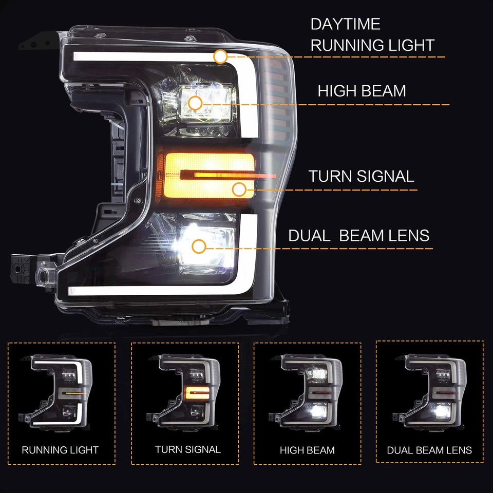 Halogen Full LED Projector Head Lights For 2020-2022 Ford F250 F350 Super Duty - Image 4 of 4