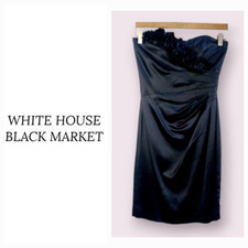 White house black market satin evening gown short dress with ruffle detail