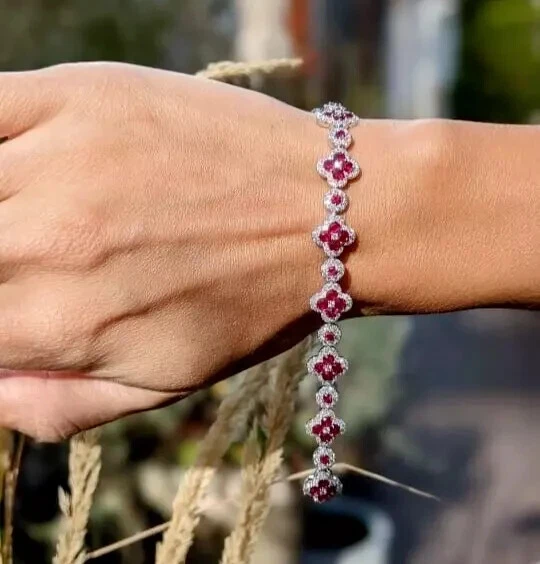 8ct Round Lab Created Ruby Diamond Pretty Women's Bracelet 14k White Gold Plated - Image 2 of 4