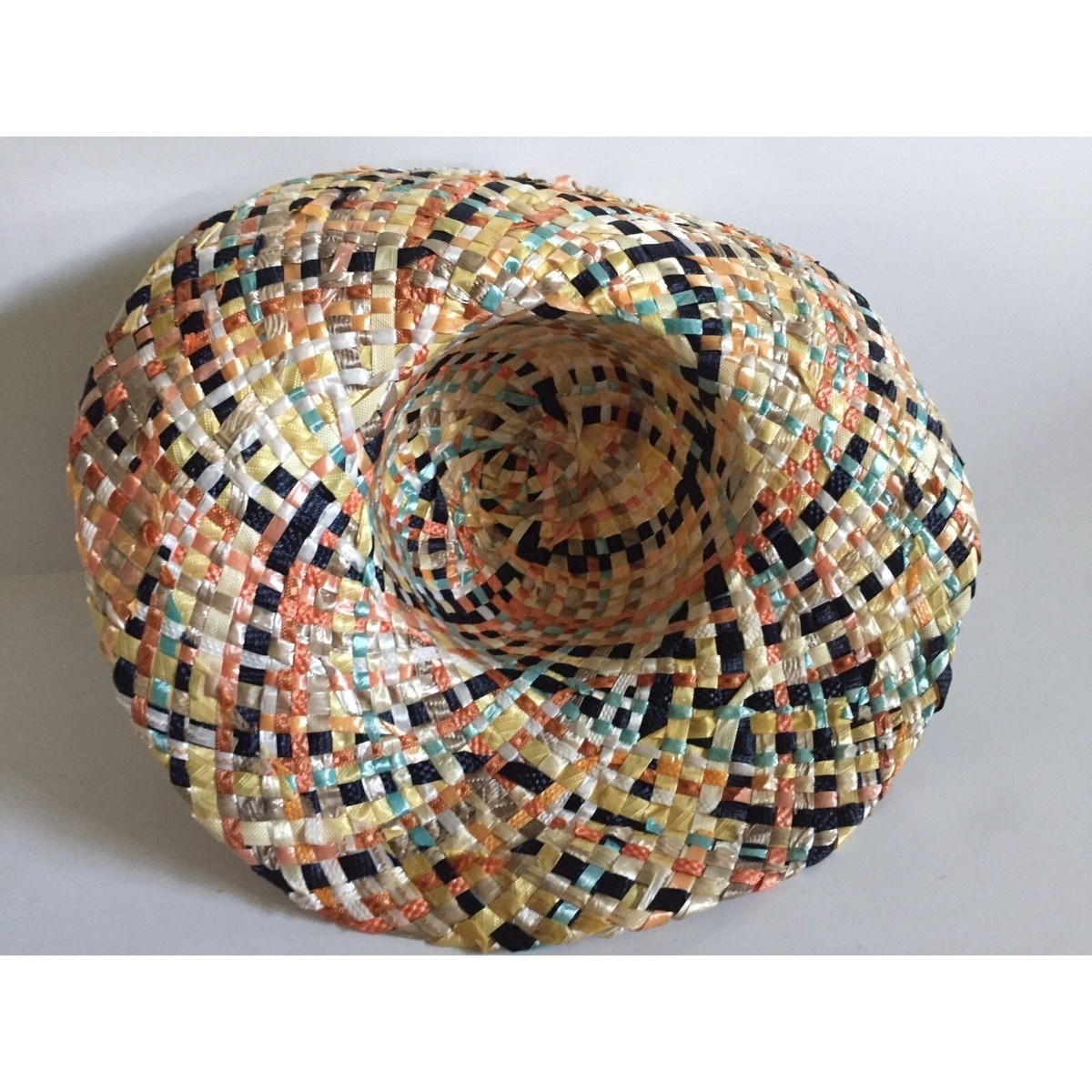 Vtg 1970\'s  Women\'s Hand Woven Straw Hat Multi Colored Textured Rafita Wide Brim Vtg 1970 main image 2