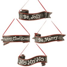 Raz Holiday Banner Ornament Resin 7" Black - CHOOSE STYLE