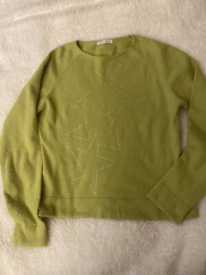 Vintage 80er/90er Crystal Stars Lindgrün 100% Angora Pullover Gr. M/12-14 Retro