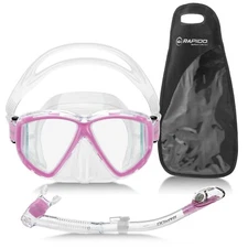 Rapido Italian Design Perfect View Pano Scuba Snorkel Mask Dry Snorkel Set + Bag