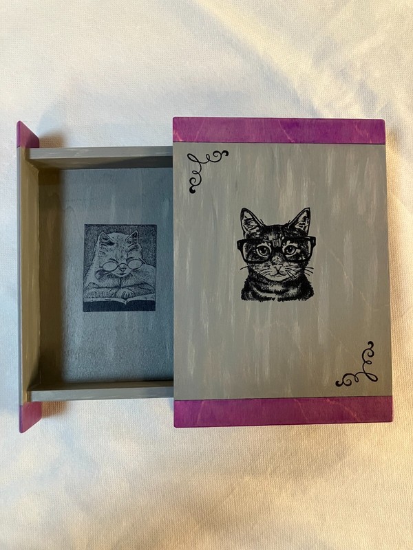 HAND PAINTED (Cat Design) wooden storage/jewelry box with drawer