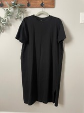 FAB! WOMENS UNIQLO RELAXED-FIT COTTON TEE SHIRT DRESS W/ POCKETS MEDIUM M BLACK