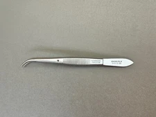 Excelta 24A-S-SE 4 1/2" Stainless Steel 45 deg curved serrated Tweezers/Forceps
