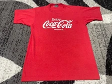 Vintage 90s Coca-Cola T-Shirt Mens Large Red Single Stitch Screen Stars *READ*
