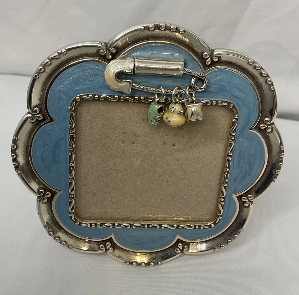 Brighton Baby Picture Frame Silver & Blue Enamel Safety Pin Charms - Image 2 of 4
