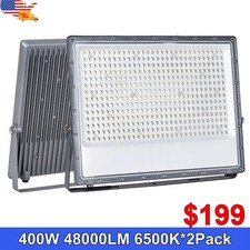 2Pack 400W Plug in Flood Light 120Lms/W IP65 Waterproof Exterior Security Lights