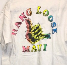 Men's Graphic T-Shirt Vintage Hang Loose Maui HAWAII L Large Single Stitch Shaka