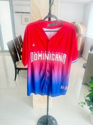 Dominican Republic Baseball Jersey 2XL Red Blue Gradient Button 