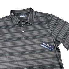 New Mens Ben Hogan Performance Golf SS Polo Shirt Size Large NWT Striped Caviar