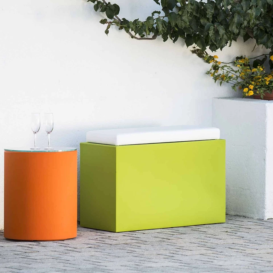 COFFRE DE RANGEMENT HYDROFUGE JARDIN POUF TABOURET COUVERCLE AMOVIBLE VIOLET - Photo 3/3