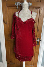 Sequinned Strappy Red Velvet Red Dress Size XL Unbranded