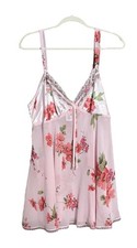 Pink Enchanting Floral Baby Doll Chemise Slip Dress Satin Flowers Medium