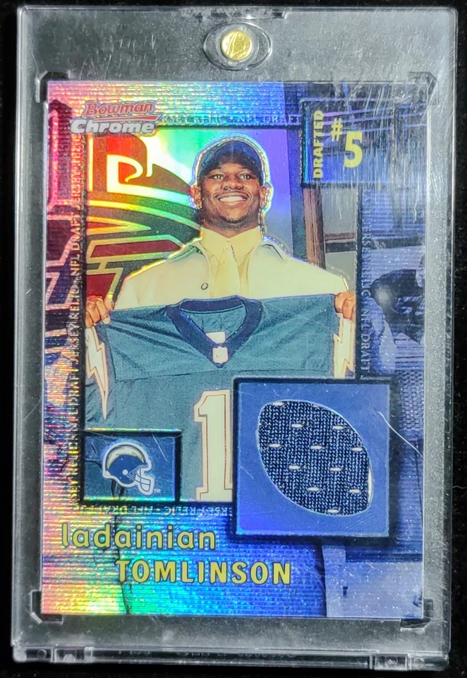 LaDAINIAN TOMLINSON 2001 Bowman Chrome NFL Draft Rookie RC Jersey Relic #DJ-LT - Image 3 of 3