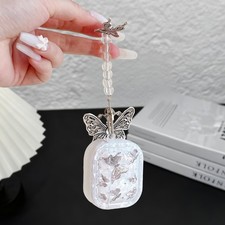 For Apple AirPods 4 3 2 1 Pro With Silver Butterfly Keychain Premium Cover Case